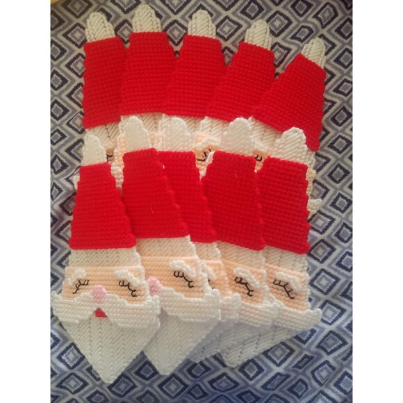 Silverware Utensil Holder Christmas Party Santa Claus  Plastic Canvas Handmade - Picture 2 of 2